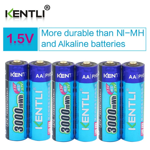 KENTLI 6 шт./упак. высокое Ёмкость литий-ионные аккумуляторы 3000mWh 1,5 V литий-полимерный аккумулятор перезаряжаемого ni-cd батареи