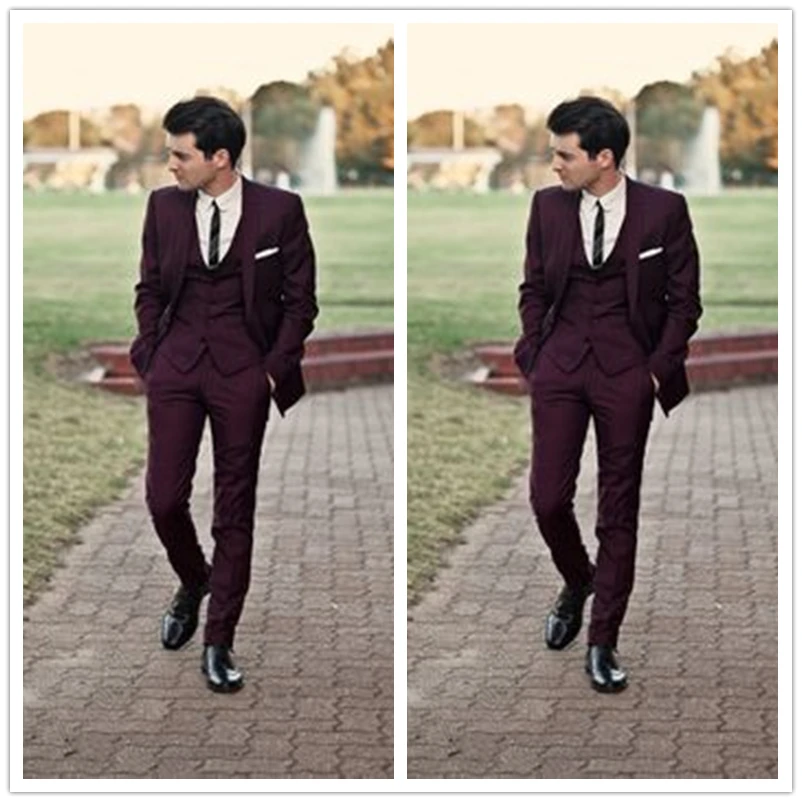 font b Custom b font font b Made b font Handsome Burgundy Men font b