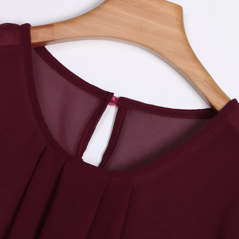 

FREE OSTRICH Fashion Women Chiffon Solid Pure Basic Soft Short Sleeve Button Shirt Blouse Tops Women Blouse 2019 Spring Summer