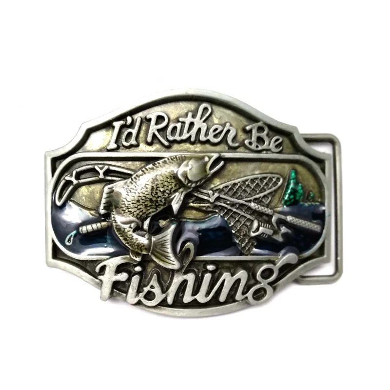 I'd rather be fishing belt buckle metal retail wholesale custom cowboy