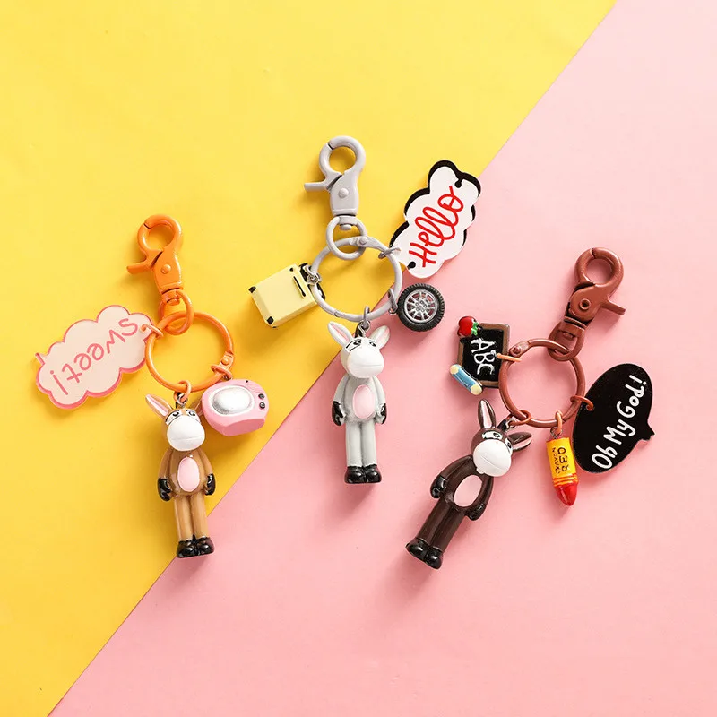 

Cute Cartoon Creative Little Donkey Figure Doll Toys Keychain PVC Keyrings for Women Bag Charms Pendant Jewelry Decoration