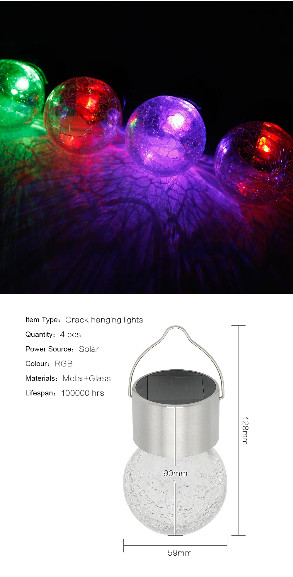 Chiclits LED Solar Powered Glass Ball Lamp Crack Solar Hanging Crackle Ball Light for Garden Decoration Night lighting (20)