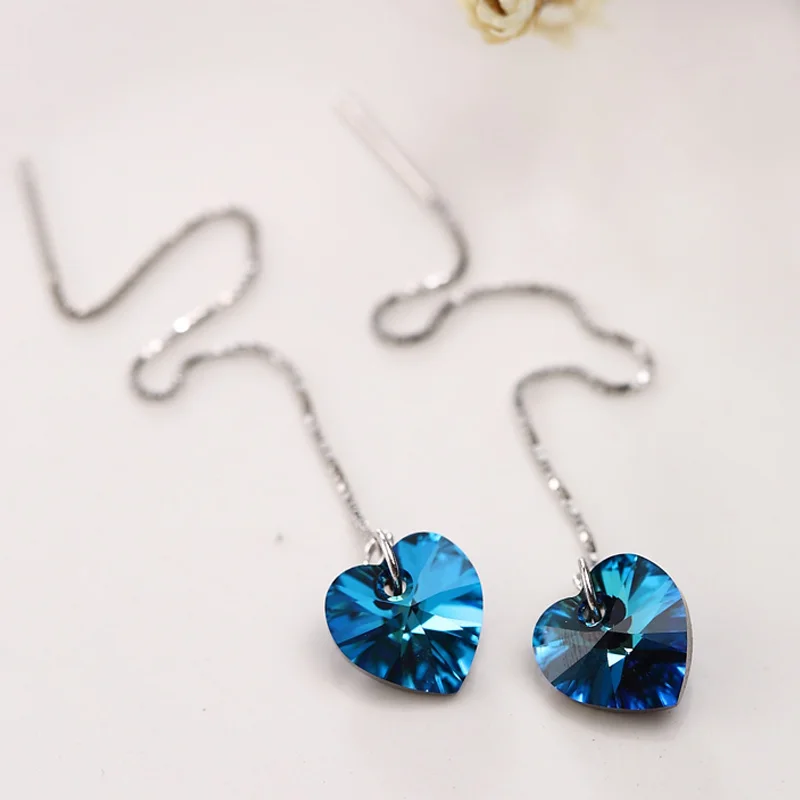 Женские серьги подвески из серебра 925 пробы с фианитами|dangle earrings|925 sterlingear threads |