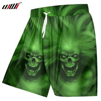 

UWJI New Fashion Summer Men Beach Shorts 3D Print Green Skull Men's Boardshorts Boxers Trousers Grim Reaper Compression Shorts