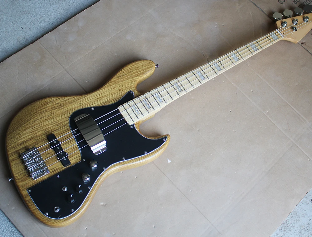 4 Strings Electric Bass Guitar with Elm Body,Black Pickguard,Maple