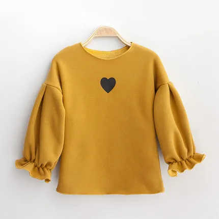Цветочный дизайн с пышными рукавами; свитер для маленьких девочек; зимние Бархатные футболки для девочек; толстовки с капюшоном; теплая одежда для девочек; детская одежда - Цвет: yellow