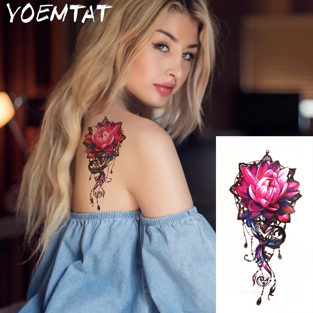1 шт. временная татуировка с большим цветком хной|tattoo sticker|waterproof tattoo stickerhenna temporary