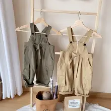 Новые модные комбинезоны для девочек и мальчиков, осенние модные детские штаны хорошего качества, размеры от 1 до 7 лет, PV581