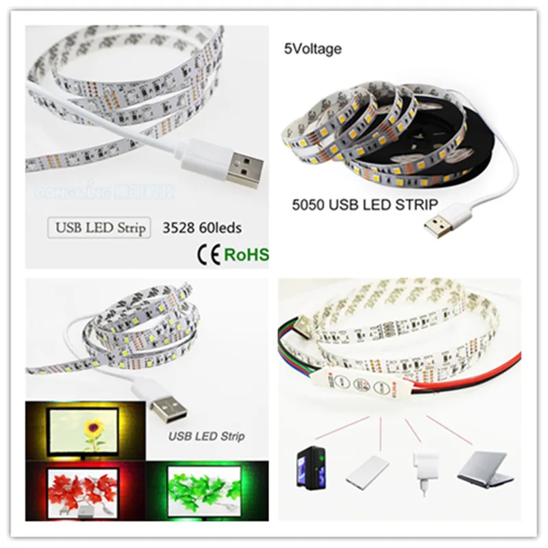 

Multicolor Flexible USB Cable Supply 3528 5050 USB led strip 1m/60leds TV Background Lighting decoration USB Cable 5V 1M/2M/5M