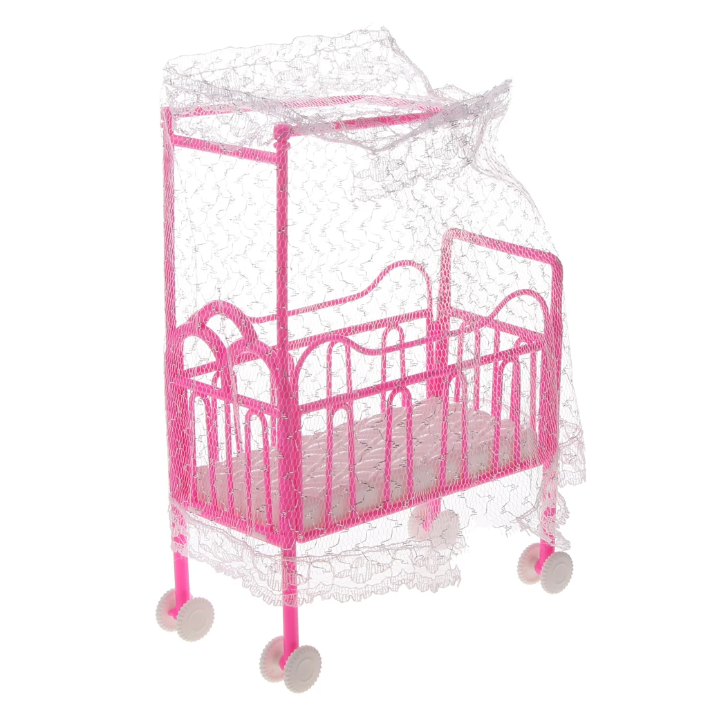Plastic Nursery Baby Crib Bed Carriage for   Dolls House Accessory