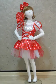 

Freeship childrens girl red minnie princess/lollipop candy costume ballet princess dress with hairband fairy tale dress/festival