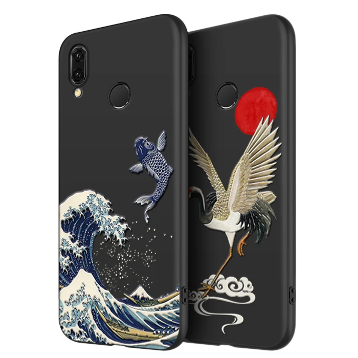 

Great Emboss Phone case For Huawei NOVA 3E NOVA 3i NOVA 3 P20LITE cover Kanagawa Waves Carp Cranes 3D Giant relief case