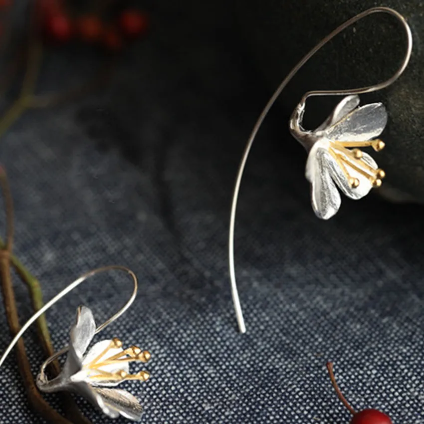 Женские серьги из серебра 925 пробы с цветами|fashion long earrings|long earringslong earings fashion |