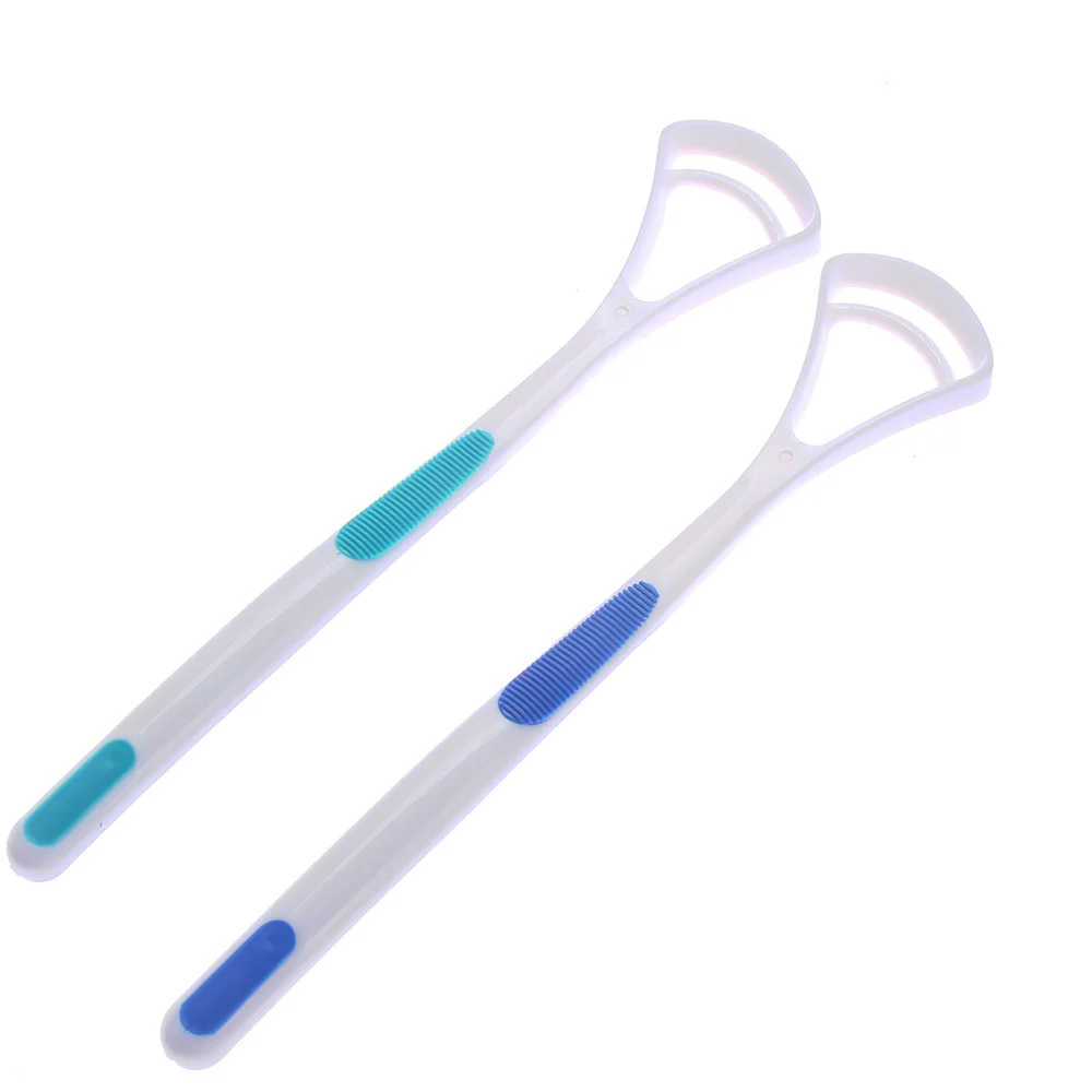 

2Pcs Fashion Tongue Cleaner Bad Breath New Hot Away Hand Scraper Brush Silica Handle Oral Hygiene Dental Care Cleaning