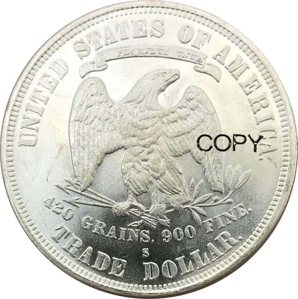 

United States of America 1873 s Seated Liberty 1 One Dollar Trade Dollars Cupronickel Silver Plated Copy Coins