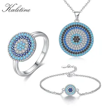 KALETINE Бесконечность 925 пробы Серебряное ожерелье сглаза Теннисный браслет кольцо синий CZ Роскошные Ювелирные наборы для женщин лучшие подарки