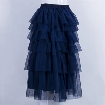 

Women Bohemian Lace Long Skirt Tiered Ruffles High Waisted Beach Sundress Ladies New Sexy Soild Color Fashion Skirts Hot Selling