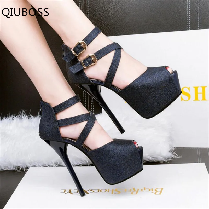 

QIUBOSS New female High-heeled Shoes Sexy stiletto fish mouth sandals Woman Pumps Shoes Platform Fashion waterproof Shoes Q321