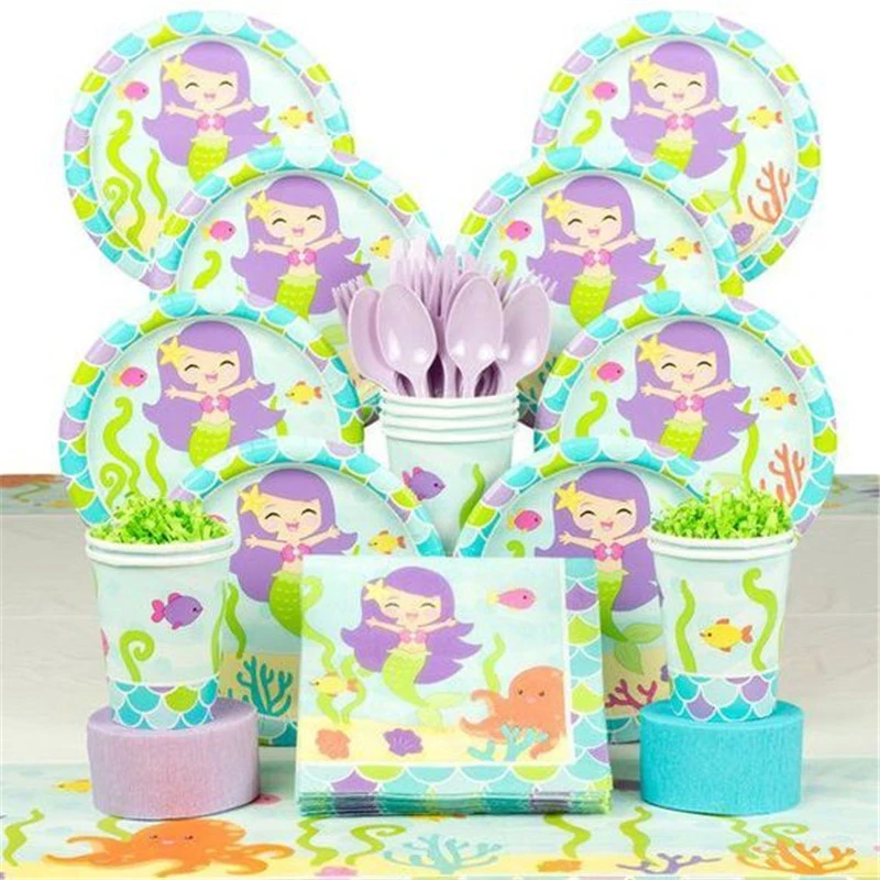 

Under The Sea Party Decoration Disposable Tableware Mermaid Balloon Kids Birthday Party Decoration Little Mermaid Party Supplies