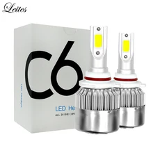 Лейтес из 2 предметов высокого Мощность светодиодный 72W фары для 7600LM 6000k супер-лампы белого цвета C6 H1 H3 H7 9005 9006 H11 H4 светодиодный фары для Противотуманные фары автомобиля