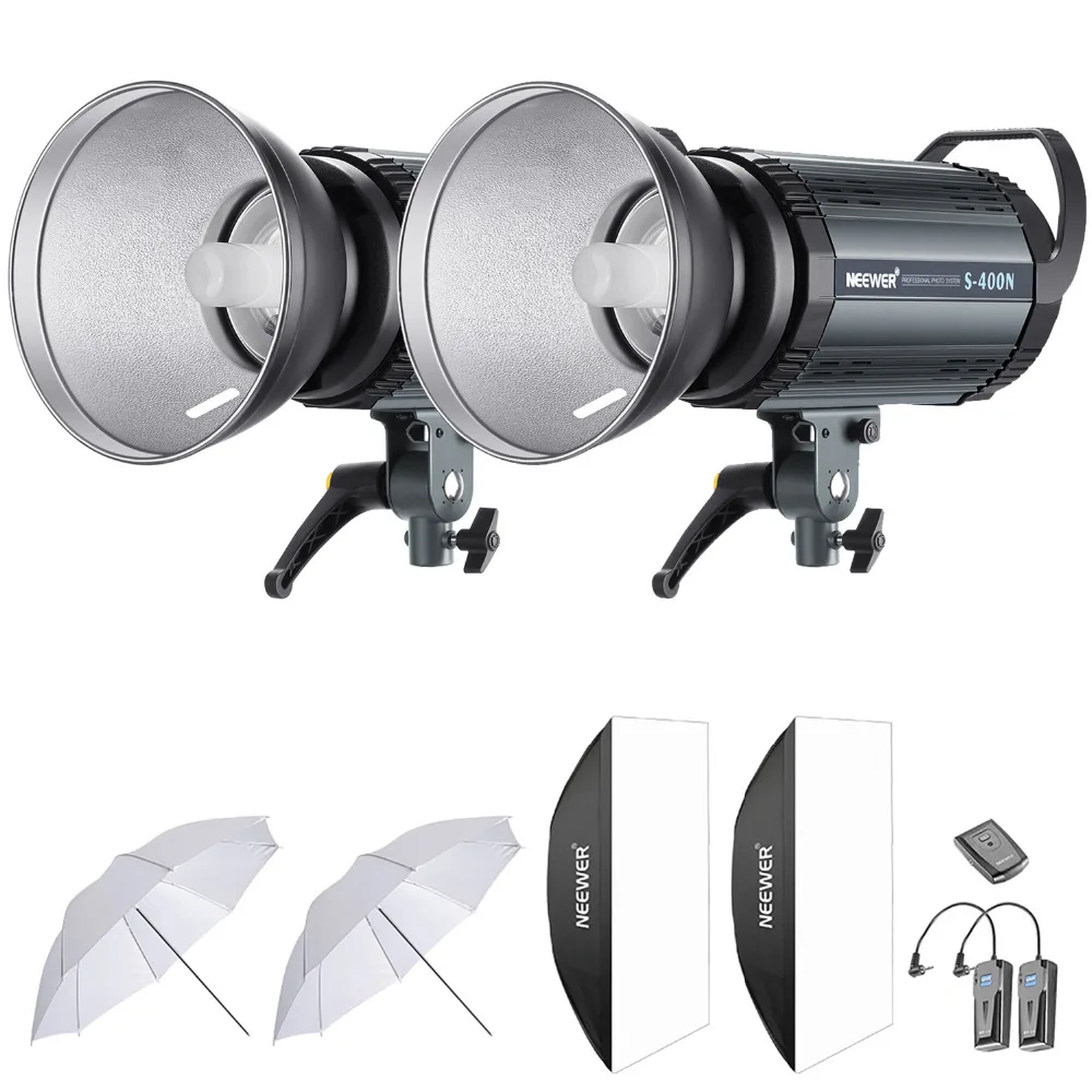 

Neewer 800W Studio Strobe Flash Photography Lighting Kit:(2)400W Monolight+(2)Reflector Diffuser+(2)Softbox+(2)33-inch Umbrella