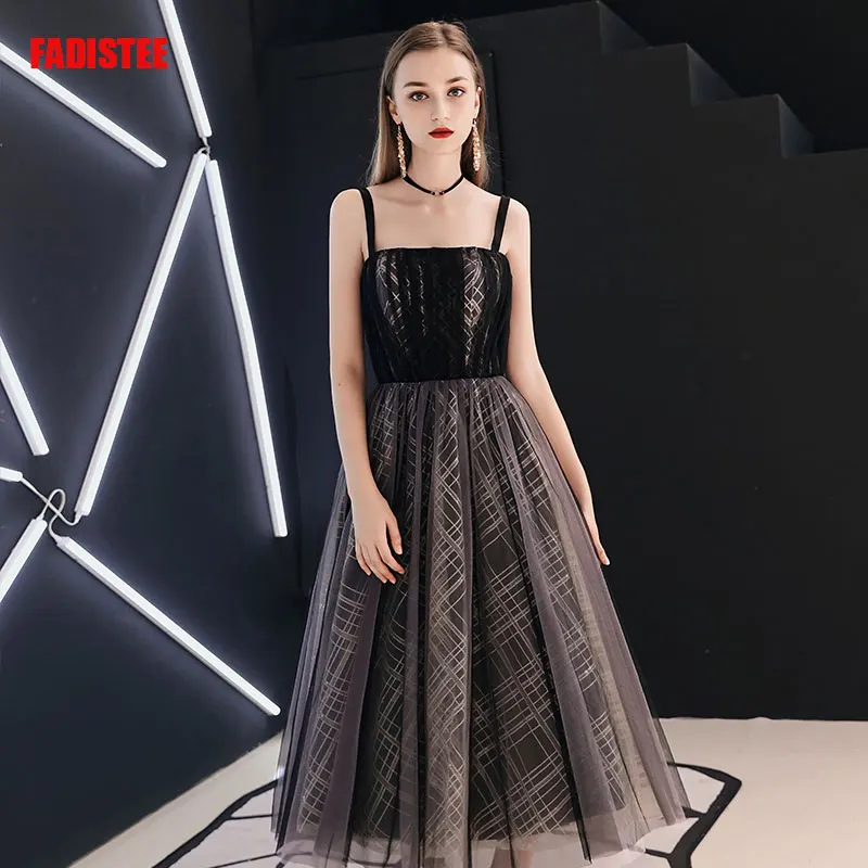 FADISTEE Новое поступление Вечерние Элегантные Выпускные платья Vestido de Festa платье vestido novia boho кружева спагетти ремень черная плиссировка - Цвет: black