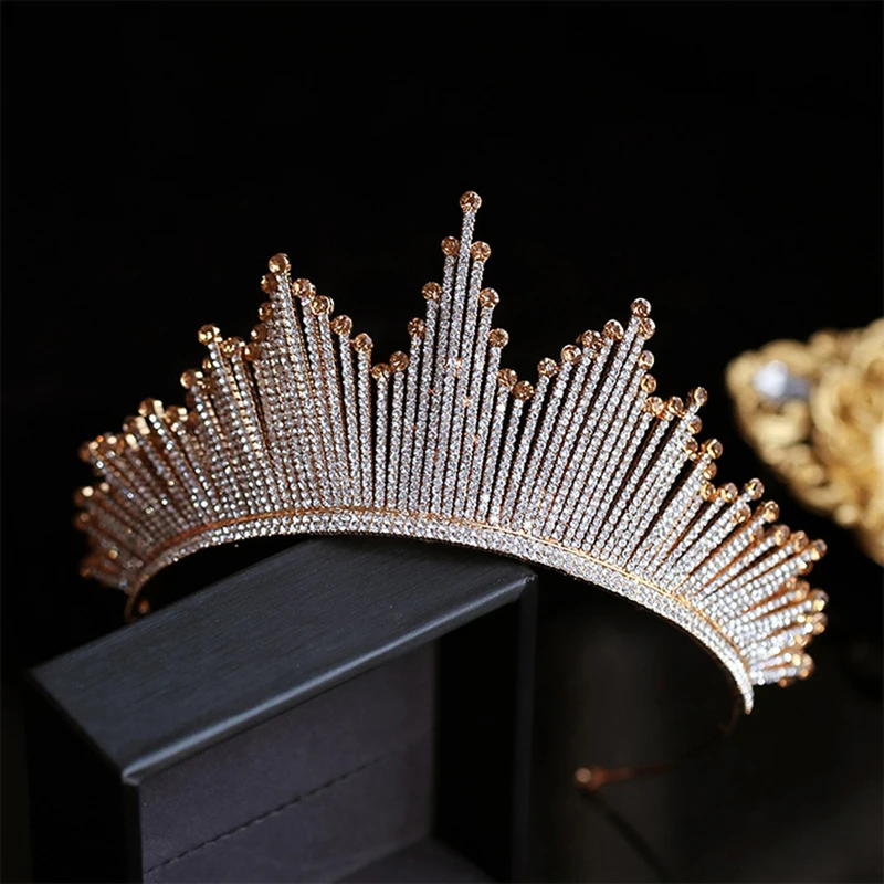 HIMSTORY Роскошная трендовая полная кристалльная тиара из горного хрусталя большая корона Свадебная НЕВЕСТЫ королева головной убор Корона шампанское золото волосы Acces