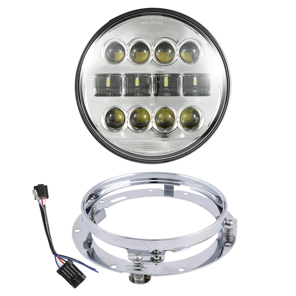

7inch Round Led Headlight High Low Beam Light+ 7" Mounting bracket ring support for Motorcycle Road Glide Street Glide
