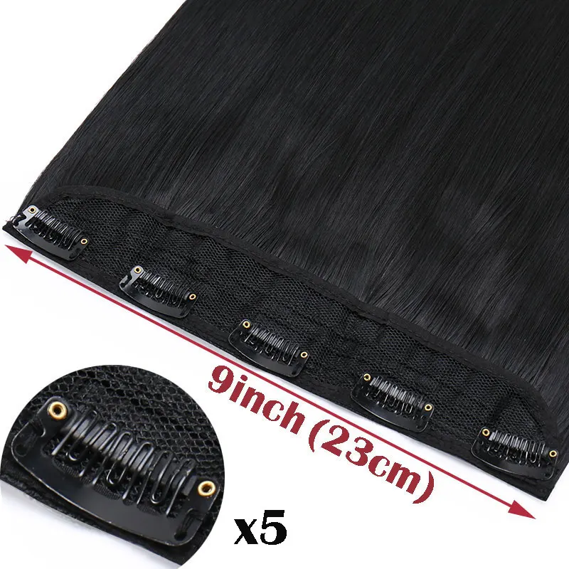 SNOILITE 26inch long 5 clip in one piece hair extension synthetic hair brown black clip in hair straight for women