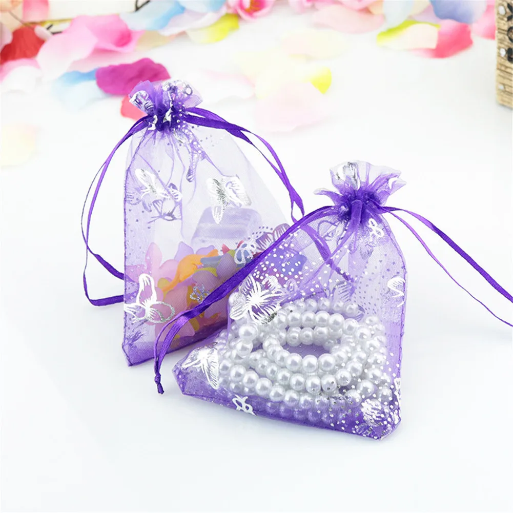 

25pcs/lot Organza Butterfly Pattern Bags Gold Blocking Candy Bag Pearl Organza Gift Bags Gadgets Wedding Decor Drop Shipping