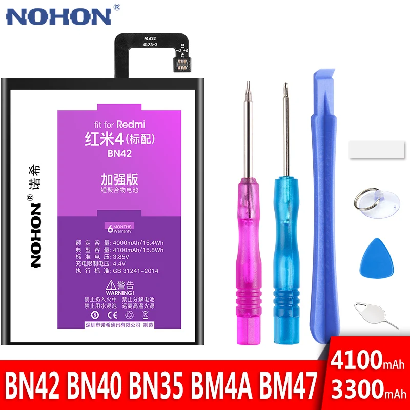 NOHON Battery For Xiaomi Redmi 4 3 Pro 5 3S 4X 3X Batteries BN42 BN40 BN35 BM4A BM47 Replacement Mobile Phone Bateria Free Tools