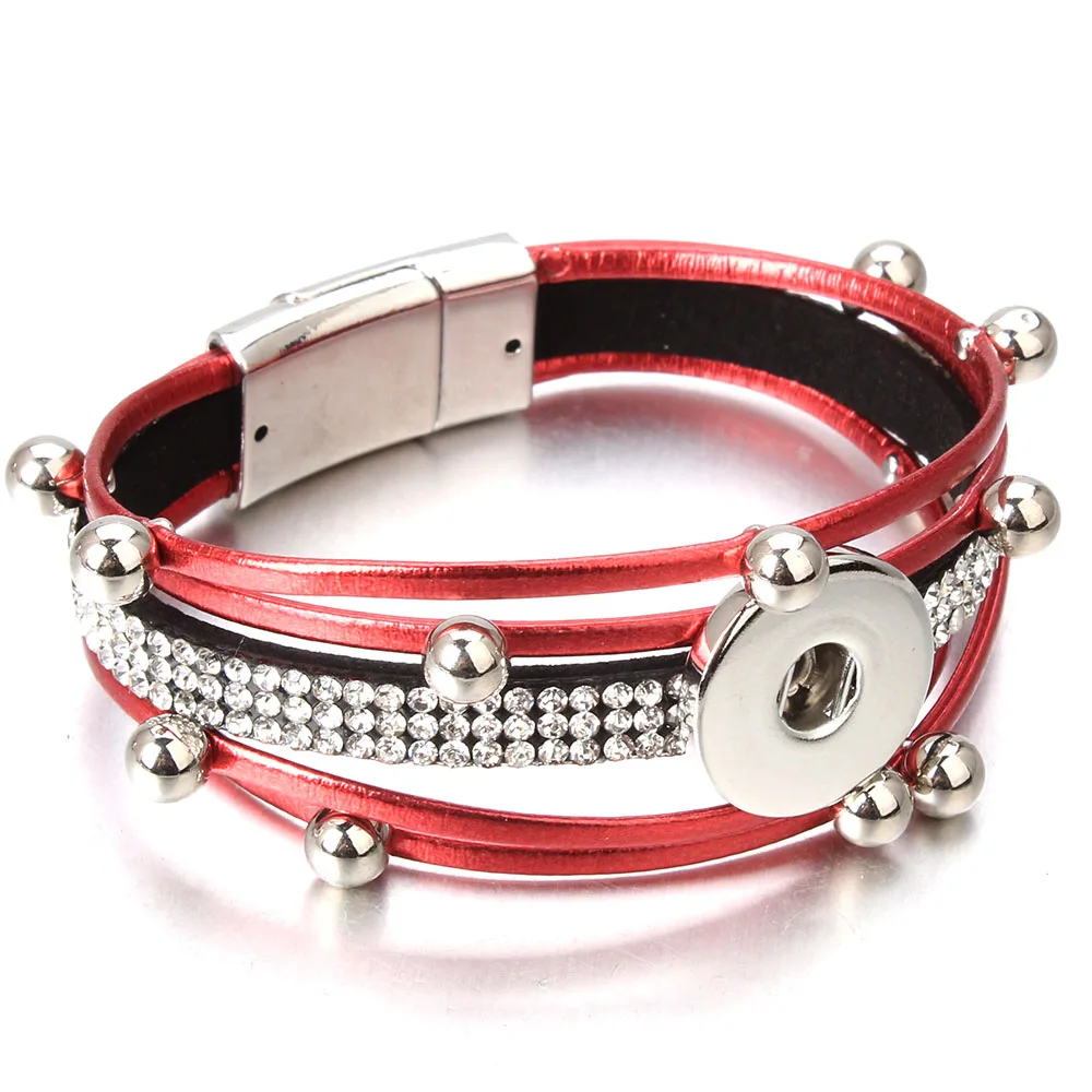 New Snap Button Jewelry Leather 18mm Snap Button Bracelet Punk Multilayer Leather Bracelet Lederen Armband Snaps Jewelry