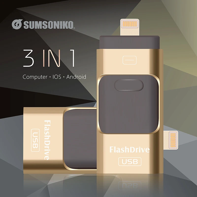 3in1 128 ГБ 64 32 16 8 Металла Подарок Флэш-Накопитель USB OTG HD Flash Disk для iPhone iPad iPod и Android Phone