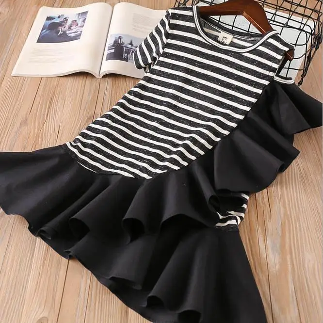 

Owligbaby 2019 Fashion Summer Cotton irregular Striped Patchwork Ruffles Girls Dress Baby Girl Clothes