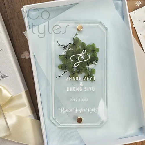  Cocostyles custom double layer leaf wedding invitation card with white engraving for lawn wedding - 32856654588
