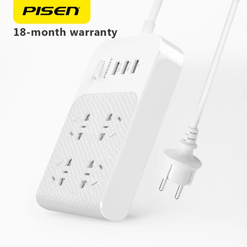 

PISEN Power Strip 4 AC Outlets & 3 USB Outputs Wall Mount Electronic Smart Extension Socket Plug EU adapter Power Button