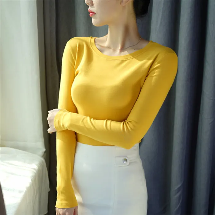 95% хлопок, весна-осень, женская футболка, 3XL размера плюс, Женская водолазка, длинный рукав, Harajuku, высокое качество, футболка - Цвет: yellow