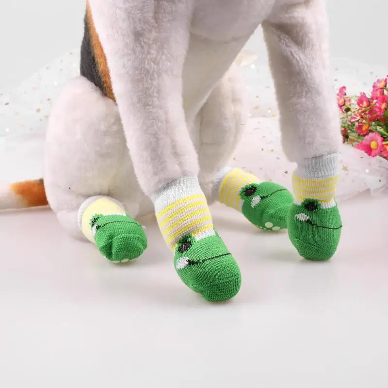 4pcs Non-Slip Pet Socks Dog Foot Cover Teddy Socks Cute Pet Rubber Bottom Anti-Slip Socks Dog Supplies