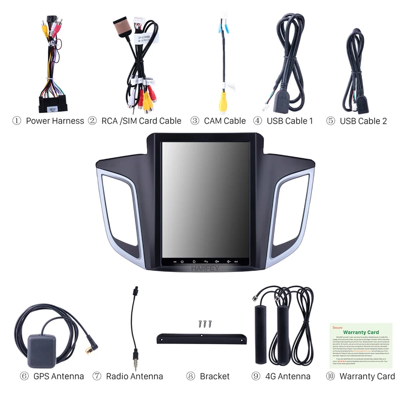 Best Harfey Car Multimedia Player 9.7" 4G LTE Car Radio for 2014 2015 Hyundai IX25 Android 9.1 GPS Navigation Rearview Camera DVR 2