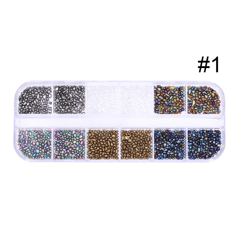 1 Box AB Color Nail Art Rhinestone Gold Silver Clear Flat Bottom Multi-size Dried Flowers Manicure DIY Nail Art 3D Decoration - Color: pattern13