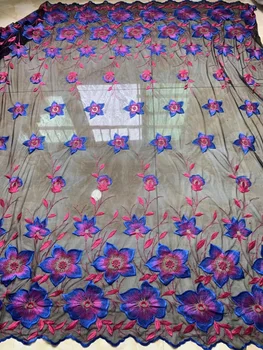 

2019 High Quality African Tulle Lace Fabric Nigerian Net Lace Fabric with 3d flowers French Mesh Lace Fabric for Wedding Dress