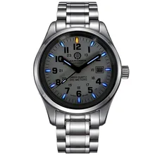 Карнавальный мужской модный Тритий светящийся водонепроницаемый стальной ремешок для часов кварцевые часы Wristewatch-Серебряный чехол синий светящийся