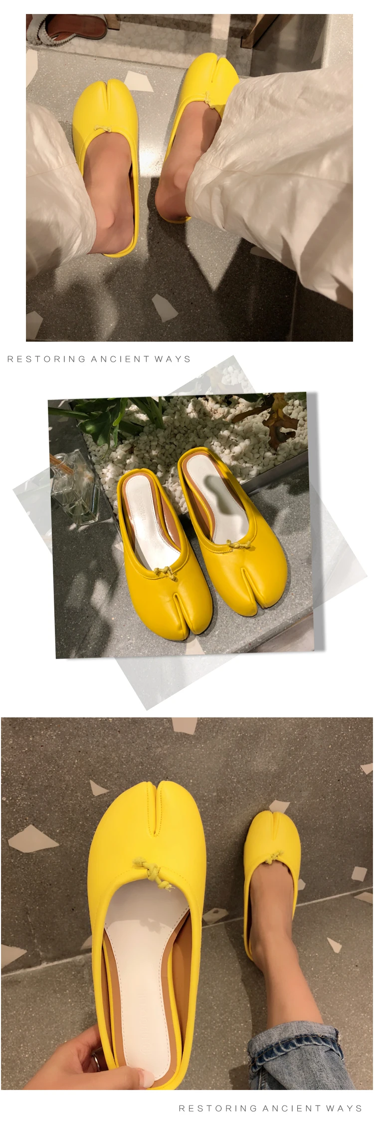 Cakucool/женские туфли без задника Tabi Ninja; обувь на плоской подошве; сезон осень; коллекция года; женская кожаная повседневная обувь; женские тапочки; Новинка; туфли-лодочки