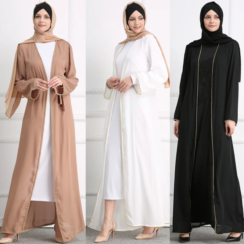 

Plus Size Blusas Mujer De Moda 2019 UAE Abaya Dubai Muslim Linen Pearls Hijab Kimono Cardigan Long Robe Vetement Femme Clothes