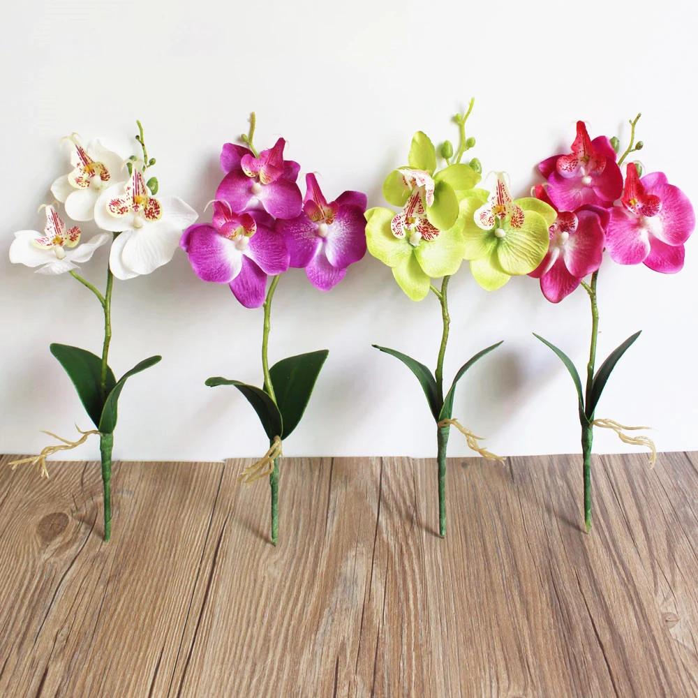 3 Heads Cheap Artificial Orchid Flowers Plant for Garden Decor Fake