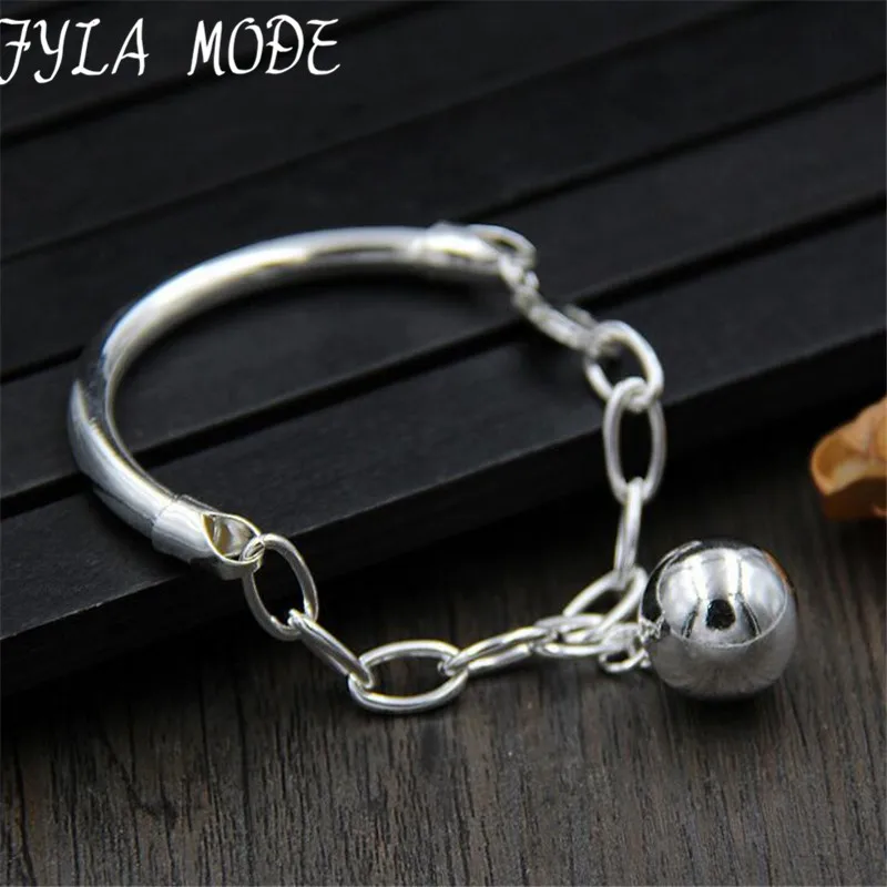 

OL Style 12mm Silver Ball Fashion Charm Bracelets & Bangles 925 Thai Silver 4mm Width Tube Bracelet Jewelry Gift For Women 10G