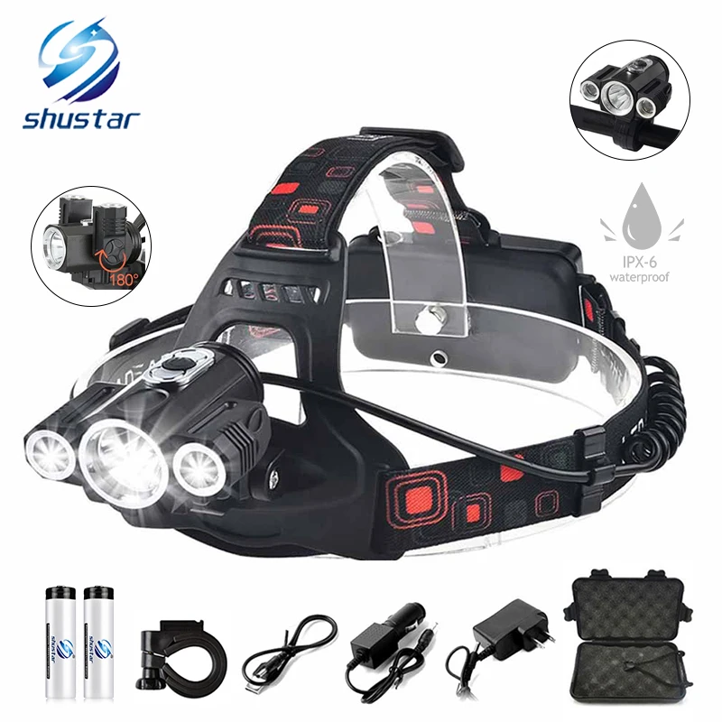 

Super bright Bicycle front light 4 light modes LED headlight Waterproof Bike light 3 head headlights rechargeable dual-use lamp