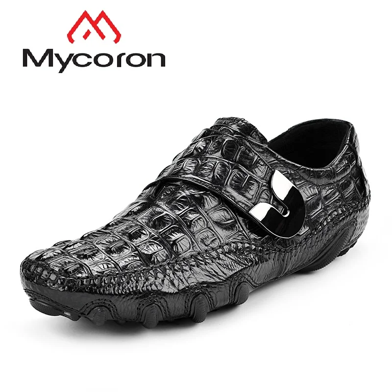 

Mycoron New Arrival Summer Breathable Handmade Crocodile Pattern 100% Genuine Leather Loafers Mens Pedal Lazy Casual Shoes