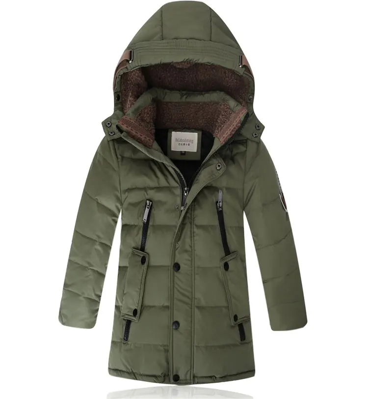 children Down& Parkas 6-15 T winter kids outerwear boys casual warm hooded jacket for boys solid boys warm coats - Color: Army green