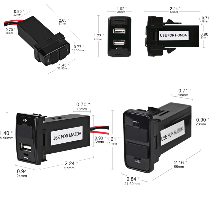 FISHBERG для Mazda Honda Suzuki Mitsubishi Dual USB зарядное устройство dapter мощность 5 В 2.1A автомобильное двойное USB зарядное устройство разъем интерфейс зарядки